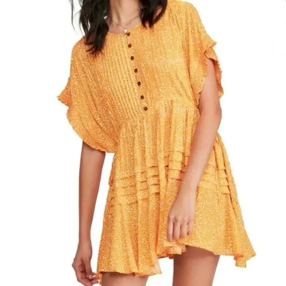 Free People Dresses & Skirts - Free People One Fine Day Mini Dress Womens Orange Floral Size S/P Ruffle Boho